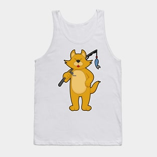 Cat at Fishing with Fishing rod & Fish Tank Top